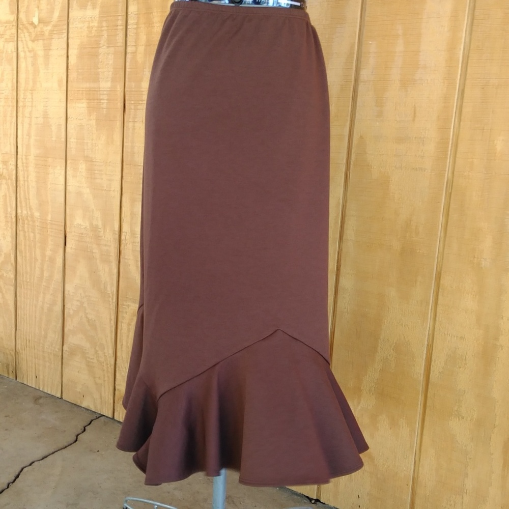 Brown Stretch Skirt Flared Bottom